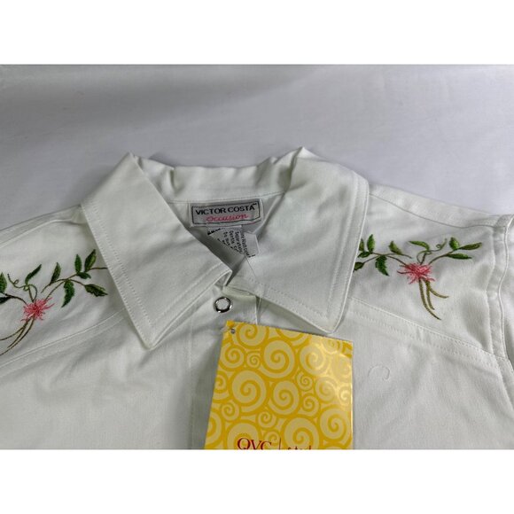 Victor Costa White Embroidered Jacket Size Small Vintage Cotton Blend NWT - Picture 7 of 9